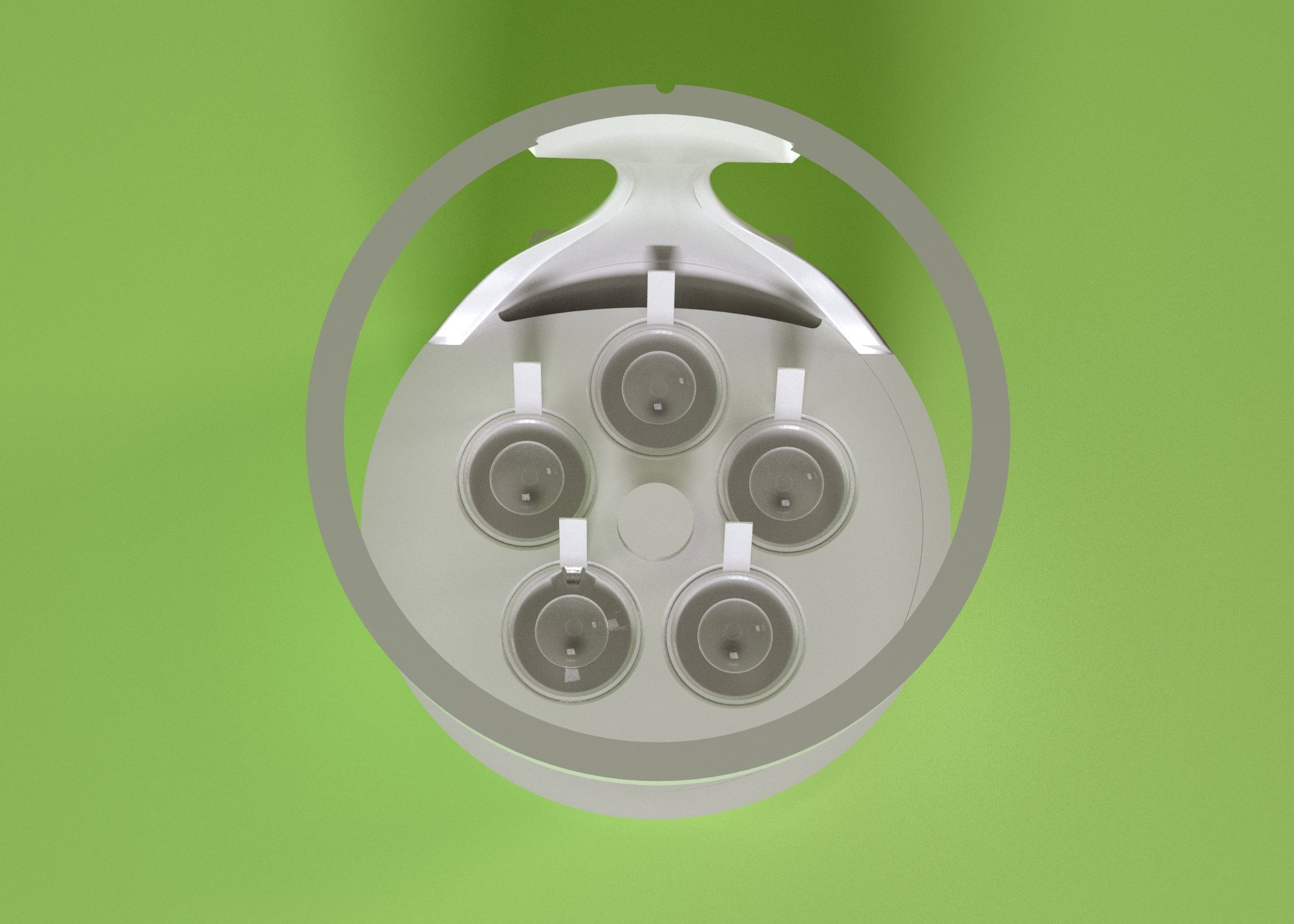 Overhead render of HydroGrow circular base with five plant pods